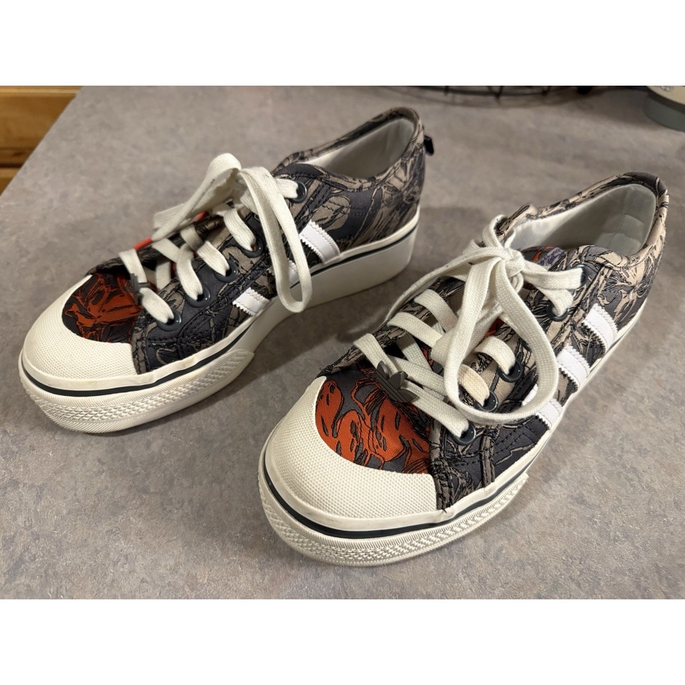 Adidas Nizza Platform Women's Size 7 Victorian Floral Print Gray Orange HQ6240